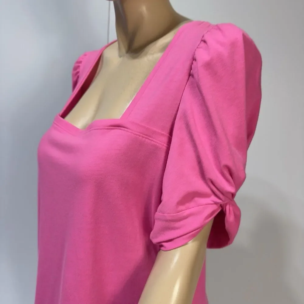 Lilly Pulitzer Jessie Top Womens Size XL Pink Square Neck Short Sleeve - Picture 2 of 7